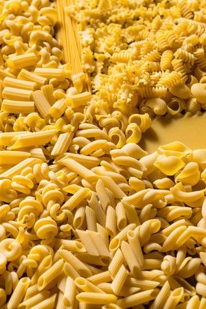 Dry Organic Assorted Italian Pasta in a Pileの写真素材