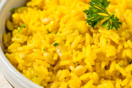 Homemade Yellow Mediterranean Rice with Pine Nutsの写真素材