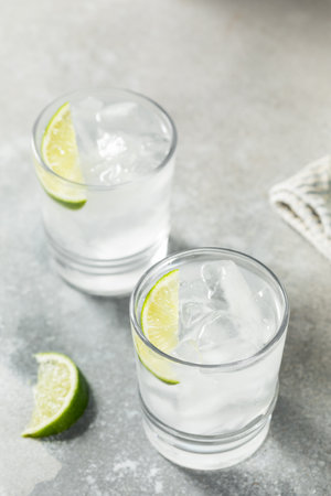 Cold Refreshing Water with Lime in a Glassの写真素材