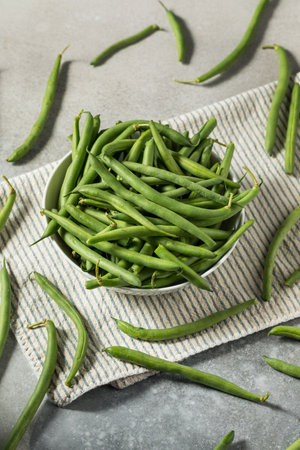 Organic Raw French Green Beans in a Bowlの写真素材