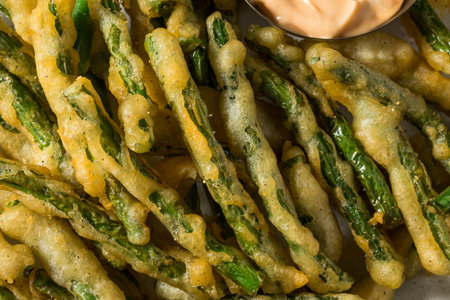 Homemade Deep Fried Green Beans with Dipping Sauceの写真素材