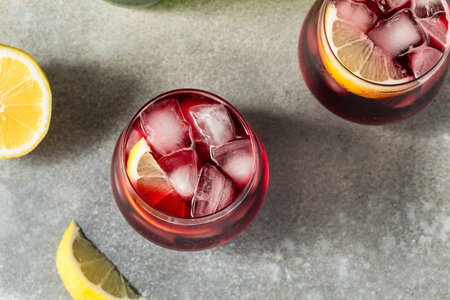 Boozy Cold Tinto De Verano Sparkling Wine with Lemonの写真素材
