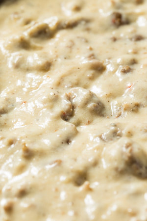 Homemade Southern Sausage Gravy for Breakfast in a Panの写真素材
