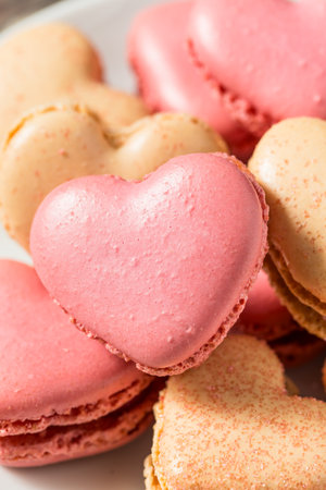 Valentines Day Heart Shaped Macarons with Cream Fillingの写真素材
