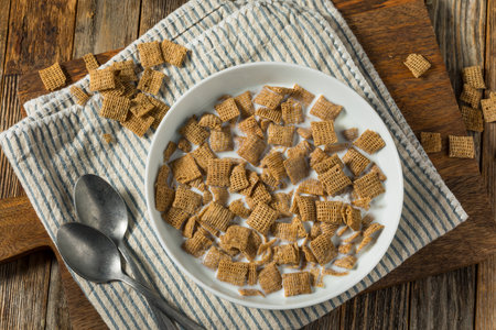 Healthy Wheat Squares Breakfast Cereal with Whole Milk