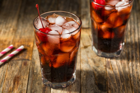 Cold Refreshing Cherry Cola with Ice in a Glassの写真素材