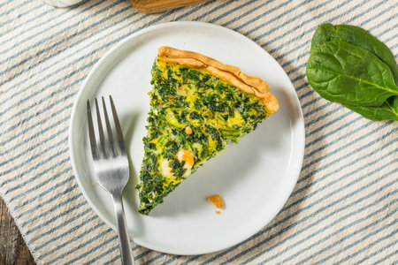 Homemade French Spinach Quiche Tart wtih Eggs and Fetaの写真素材