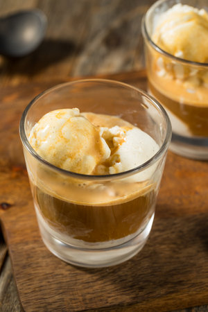 Frozen Sweet Affogato Coffee Dessert with Ice Cream and Espressoの写真素材