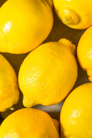 Organic Raw Yellow Seedless Lemons in a Bunchの写真素材