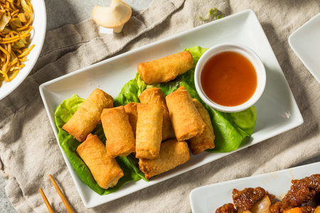 Chinese Deep Fried Vegetable Egg Rolls with Dipping Sauce