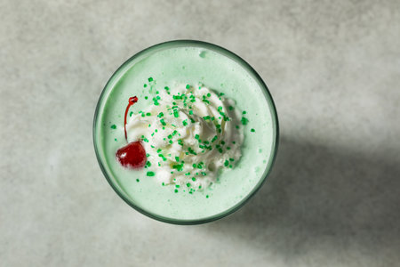 Boozy Frozen Mint Milkshake with Whipped Creamの写真素材