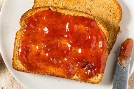 Healthy Strawberry Jam on Toast for Breakfastの写真素材