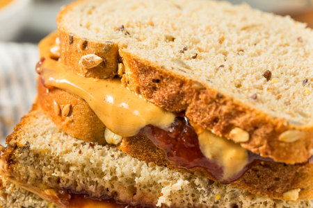 Homemade Peanut Butter and Jelly Sandwich with Whole Wheat Bread
