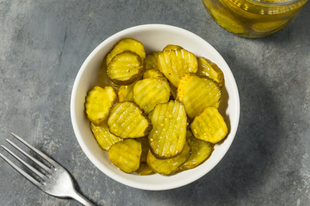 Organic Jarred Bread and Butter Dill PIckles in Slicesの写真素材