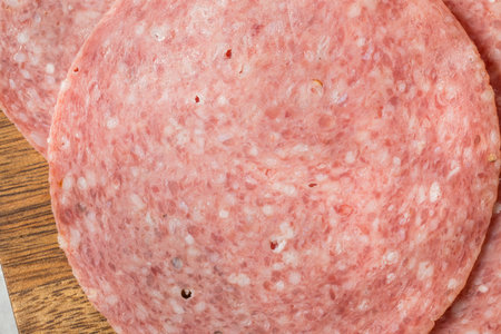 Red Italian Deli Salami Ready to Eat on a Sandwich