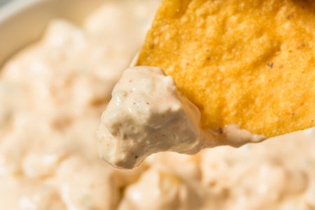 Homemade Spicy Sweet Corn Mayo Dip with Tortilla Chipsの写真素材