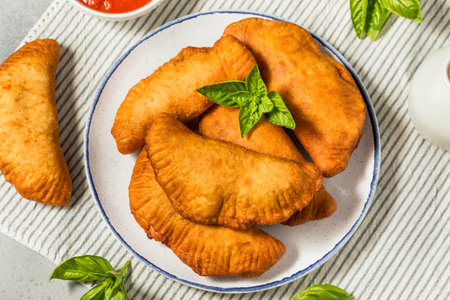 Homemade Italian Panzerotti Pizza Calzone with Cheese and Sauceの写真素材