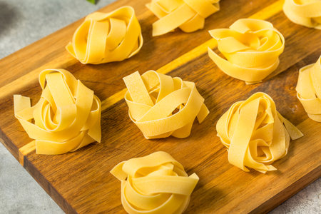 Raw Organic Italian Pappardella Fettuccine Pasta Ready to Cookの写真素材