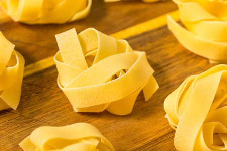 Raw Organic Italian Pappardella Fettuccine Pasta Ready to Cookの写真素材