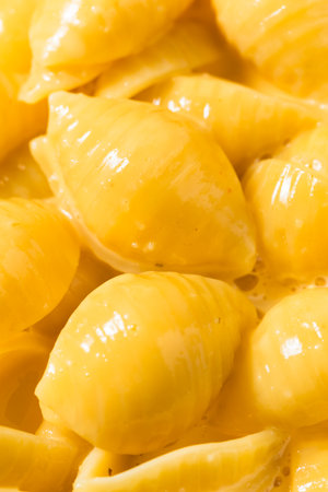 Warm Homemade Macaroni and Cheese Pasta Shells in a Bowl
