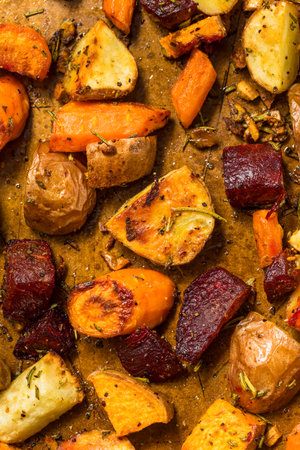 Homemade Healthy Autumn Roasted Root Vegetables with Potatoes and Carrots