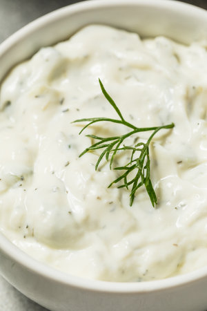 Homemade Tzatziki Sauce with Lemon and Dillの写真素材