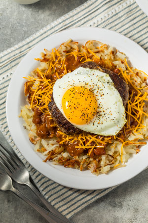 Fatty St Louis Slinger Hamburger Plate with Hash Browns Chili and Eggs
