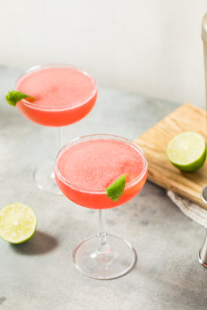 Refreshing Cold Vodka Cosmopolitan Martini with Lime and Cranberryの写真素材