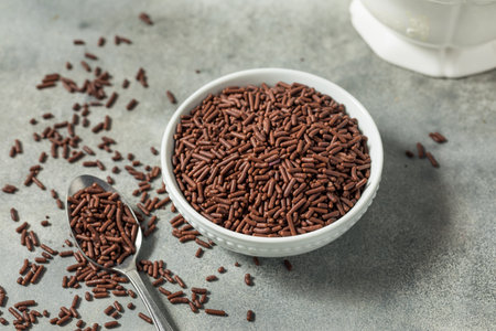 Dark Brown Chocolate Candy Sprinkles in a Bowlの写真素材