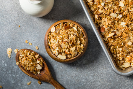 Homemade Organic Dry Almond Granola for Breakfast in a Bowl