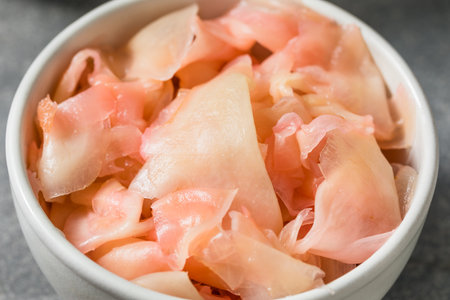 Pink Spicy Pickled Ginger in a Bowlの写真素材