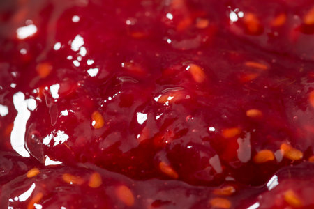 Sweet Red Raspberry Preserves Jam in a Bowlの写真素材