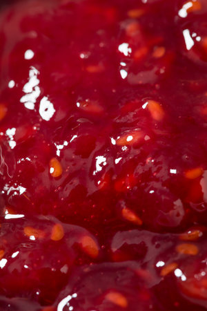 Sweet Organic Red Raspberry Preserves Jam in a Bowlの写真素材