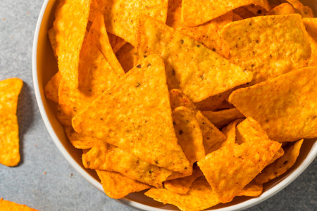 Salty Nacho Cheese Tortilla Chips in a Bowl