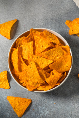 Salty Nacho Cheese Tortilla Chips in a Bowl