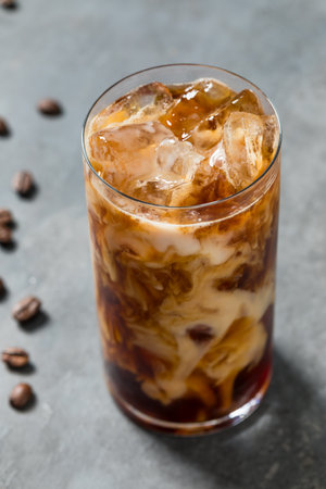 Homemade Cold Brew Iced Coffee with Oatmilk in a Glass