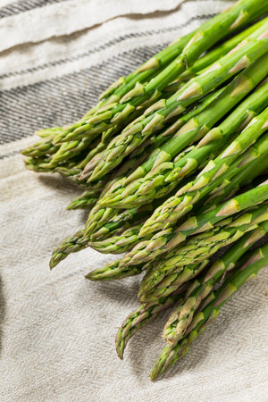 Raw Green Organic Asparagus Spears Ready to Cookの写真素材