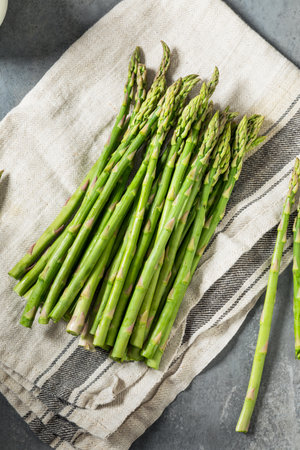 Raw Green Organic Asparagus Spears Ready to Cookの写真素材