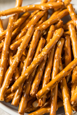 Organic Salty Pretzel Sticks with Sea Salt in a Bowl