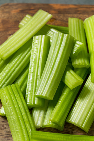 Green Raw Organic Celery Sticks with Ranch Sauceの写真素材