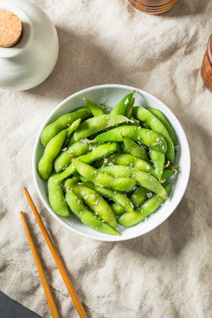 Healthy Japanese Edamame Pods with Sea Salt for an Appetizerの写真素材