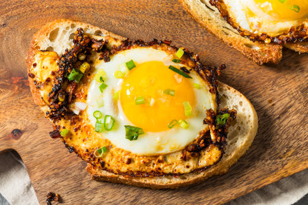 Healthy Chili Crisp Oil Fried Eggs on Toasted Bread