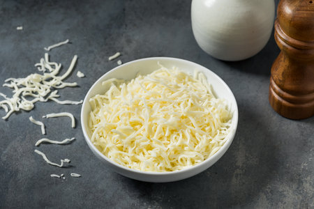 Organic Shredded Mozzarella Cheese in a Bowl for Cooking