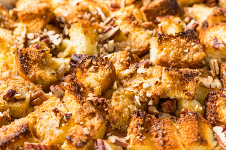 Sweet Homemade Baked French Toast Casserole with Nuts and Syrupの写真素材