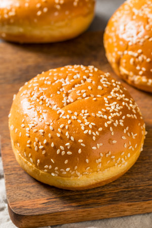Homemade Brioche Sesame Seed Hamburger Buns Ready to Useの写真素材