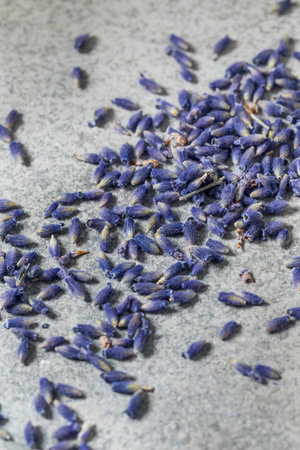 Raw Purple Organic Lavender Herbs in a Bowl for Cookingの写真素材
