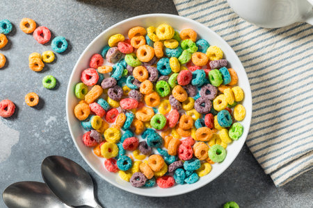 Sweet Fruity Kids Breakfast Cereal with Whole Milk