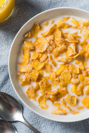 Healthy Frosted Corn Flake Breakfast Cereal with Whole Milk