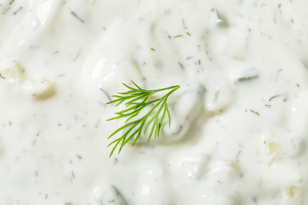 Healthy Homemade Cucumber Tzatzki Yogurt Sauce with Dillの写真素材