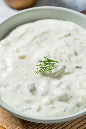 Healthy Homemade Cucumber Tzatzki Yogurt Sauce with Dillの写真素材
